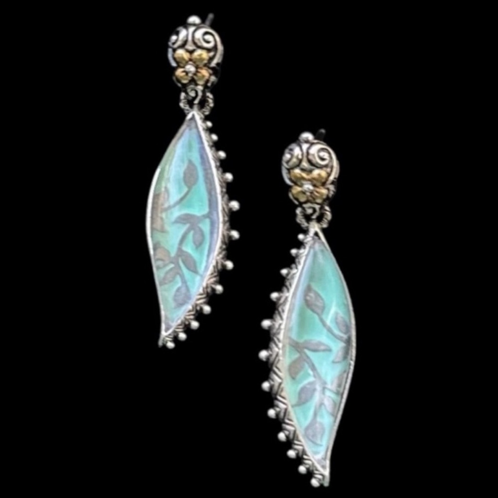 Barbara Bixby 18k Gold Sterling Silver Floral Elongated Dangle Earrings View 6